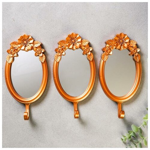 фото Крючки декоративные с зеркалом "цветочные" набор 3 шт 38х25х4,2 см mikimarket