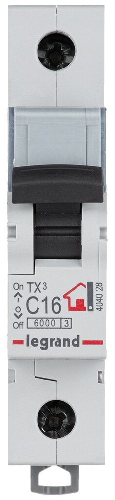 Автоматический выключатель Legrand TX3 (404028) 1P 16А тип C 6 кА 230-400 В на DIN-рейку