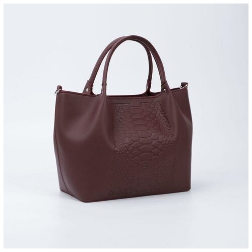 фото Сумка-тоут, отдел на молнии, наружный карман, длинный ремень, цвет бордовый textura