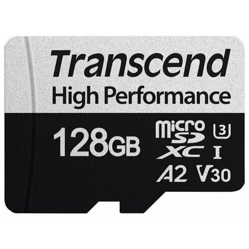 Карта памяти Transcend 330S microSDXC 128Gb UHS-I Cl10 + адаптер, TS128GUSD330S карта памяти transcend 128gb microsdxc class 10 uhs i u3 v30 a1 без адаптера tlc ts128gusd300s