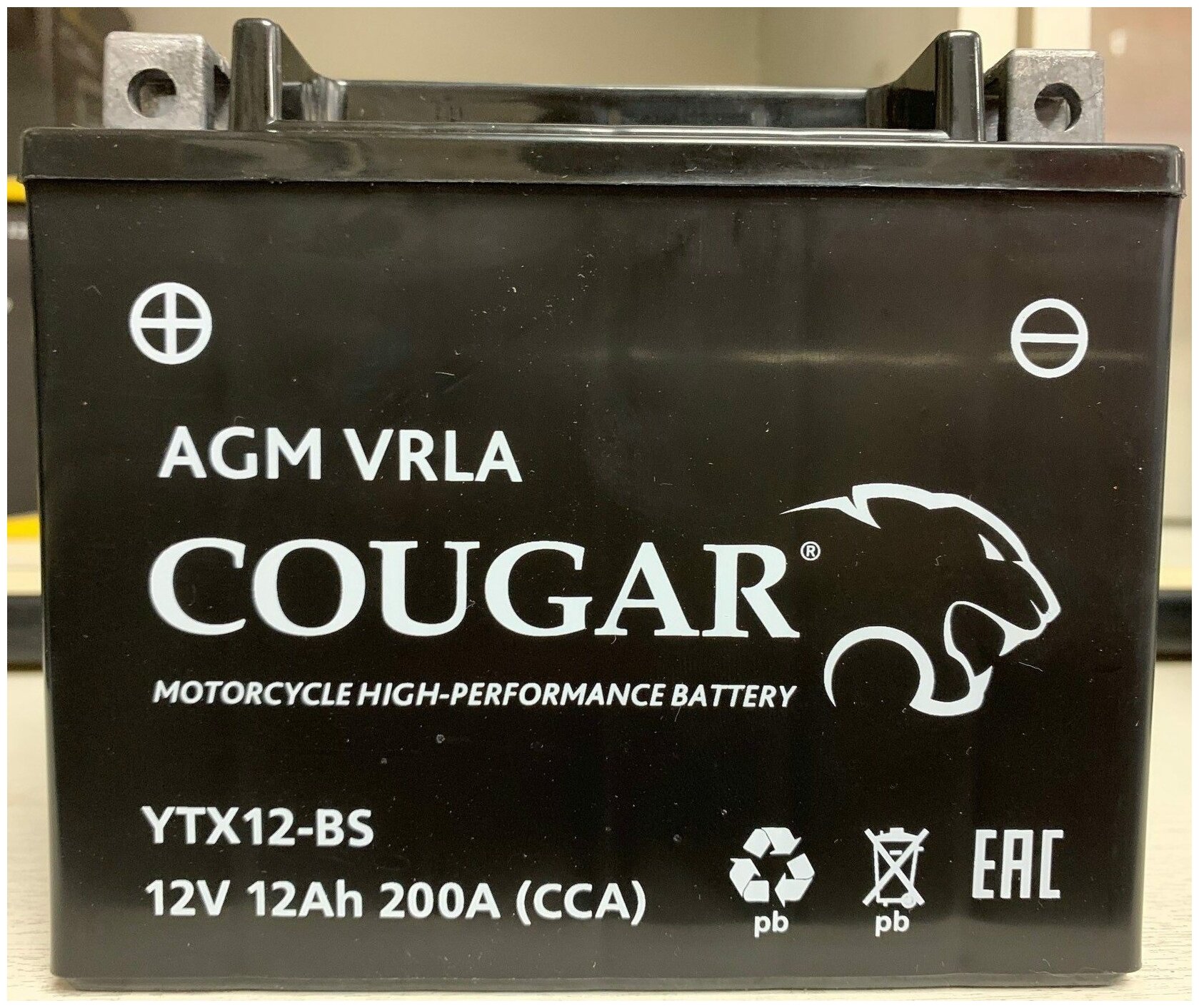 Аккумулятор мотоциклетный Cougar AGM YTX12-BS 12V 12Ah (залит и готов к применению)