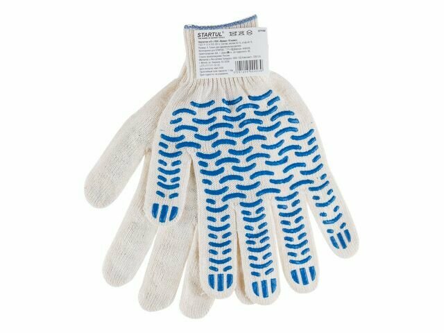 Хлопчатобумажные перчатки с ПВХ точечным покрытием STARTUL Волна, размер 9 ST7192 - фотография № 2