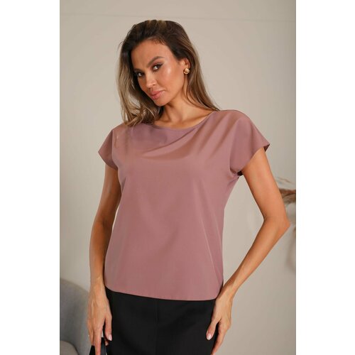 Блуза  Awesome Apparel, классический стиль, свободный силуэт, короткий рукав, размер 42, коричневый, розовый