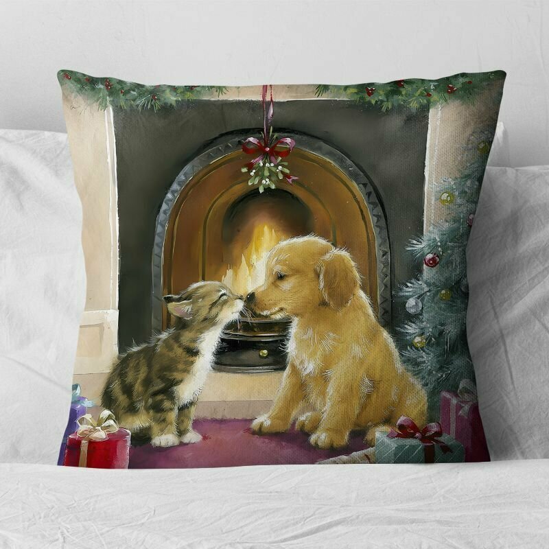 фото Подушка декоративная 40х40 / Друзья у камина Твил / Новый год / подарок