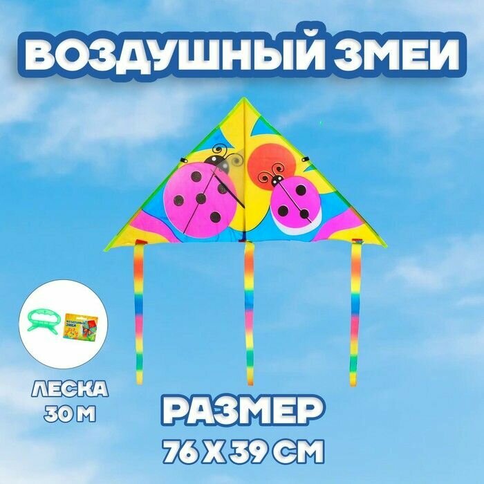 Воздушный змей Божья коровка, с леской