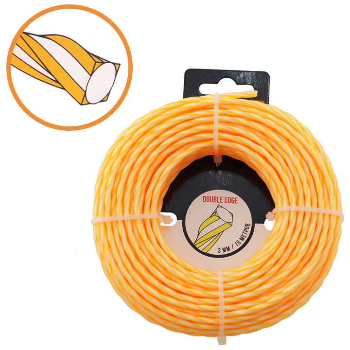 фото Леска триммерная KimotoZip Double Edge 3,0 mm x 15 m, витой квадрат, двойной режущий край