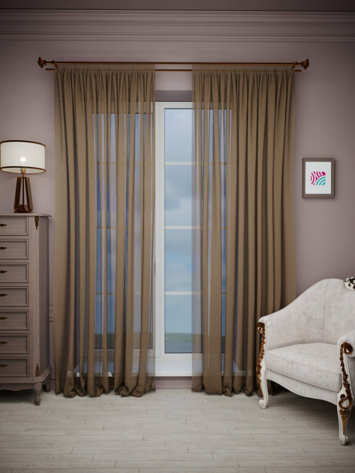 ВсеТканиТут Тюль"Вуаль Bacio дуэт" 200x250 коричневый 2шт