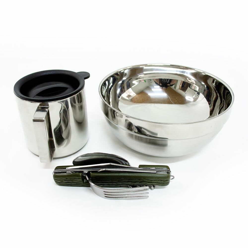 Набор туристической посуды 3 предмета; термомиска 700 мл + термокружка 280 мл + столовые приборы 7 в 1