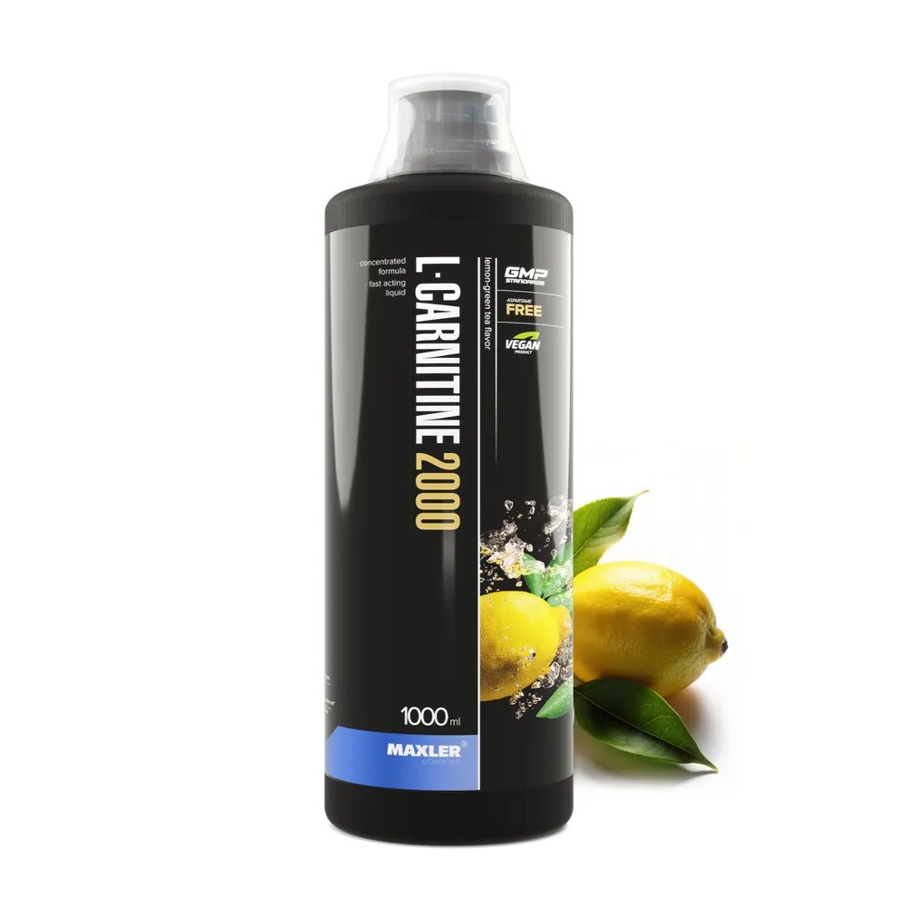 Л-Карнитин веганский для похудения Maxler L-Carnitine 2000мг жидкий 1000мл Лимон-Зеленый чай