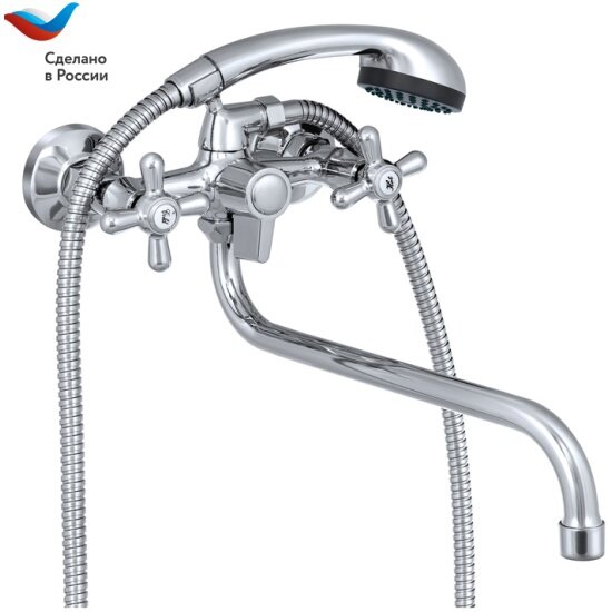 Смеситель для ванны и душа Славен СЛ-ДВ-О31 с поворотным изливом двуручный комплект