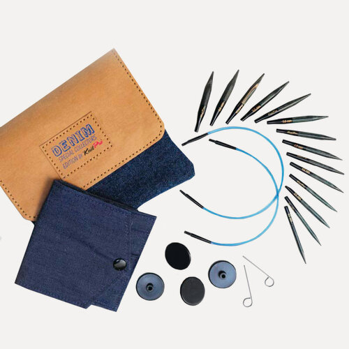 Изображение товара Набор спиц съемных мини "Denim Indigo Wood Mini", длина 5см, 7 размеров, KnitPro, 20645