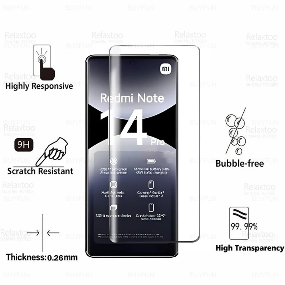 6 в 1 для Redmi Note 14 Pro 5G Стекло Xiaomi Note14 Pro+ Plus Закаленное стекло изогнутое 9H Защитная пленка для экрана Note14Pro 4G Стекло для объектива, 3Glass 3Camera, RedmiNote14 Pro Plus — фото 1