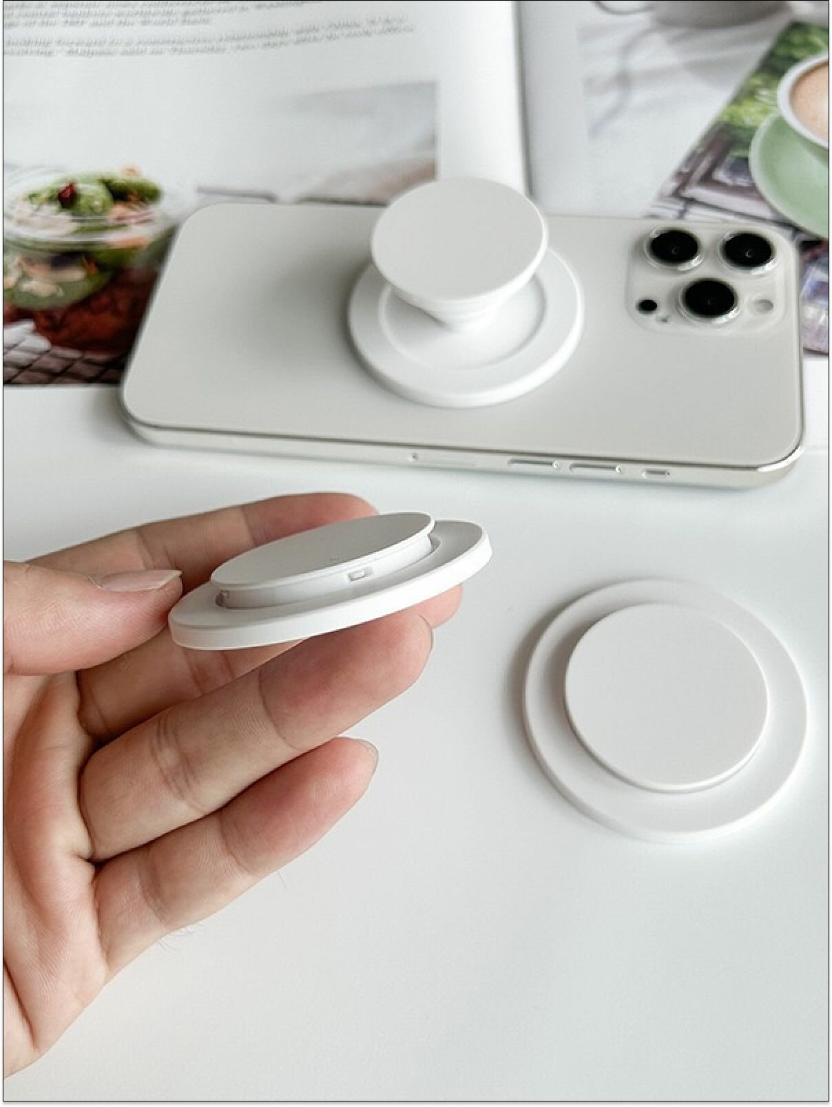 Магнитный попсокет держатель для телефона MagSafe, пластик, белый — фото 1