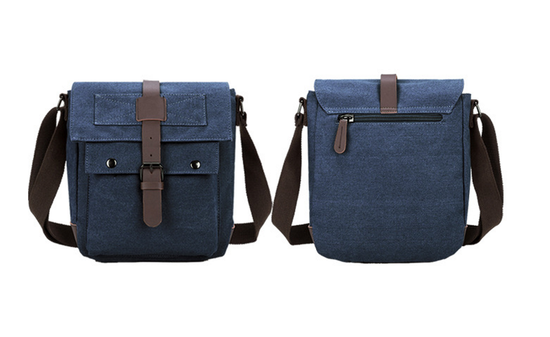 Сумка мессенджер Сумка ретро на ремне 140см. через плечо с клапаном брезентовая синий 
