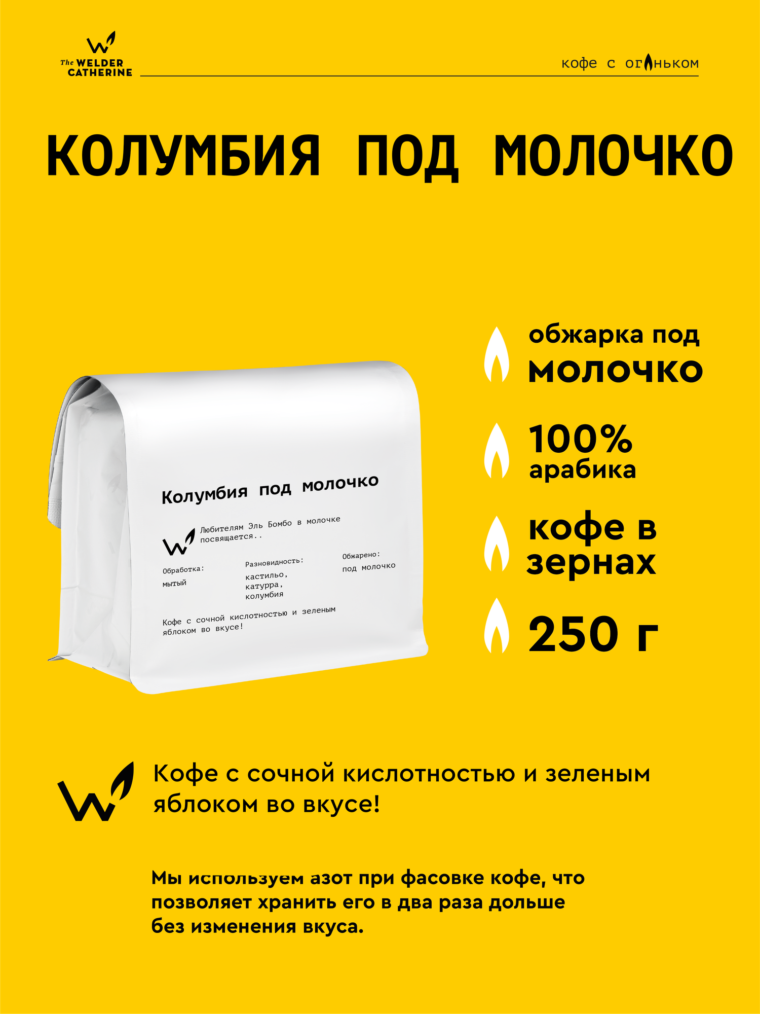 Кофе в зернах Сварщица Екатерина "Колумбия под молочко" - 250 гр.