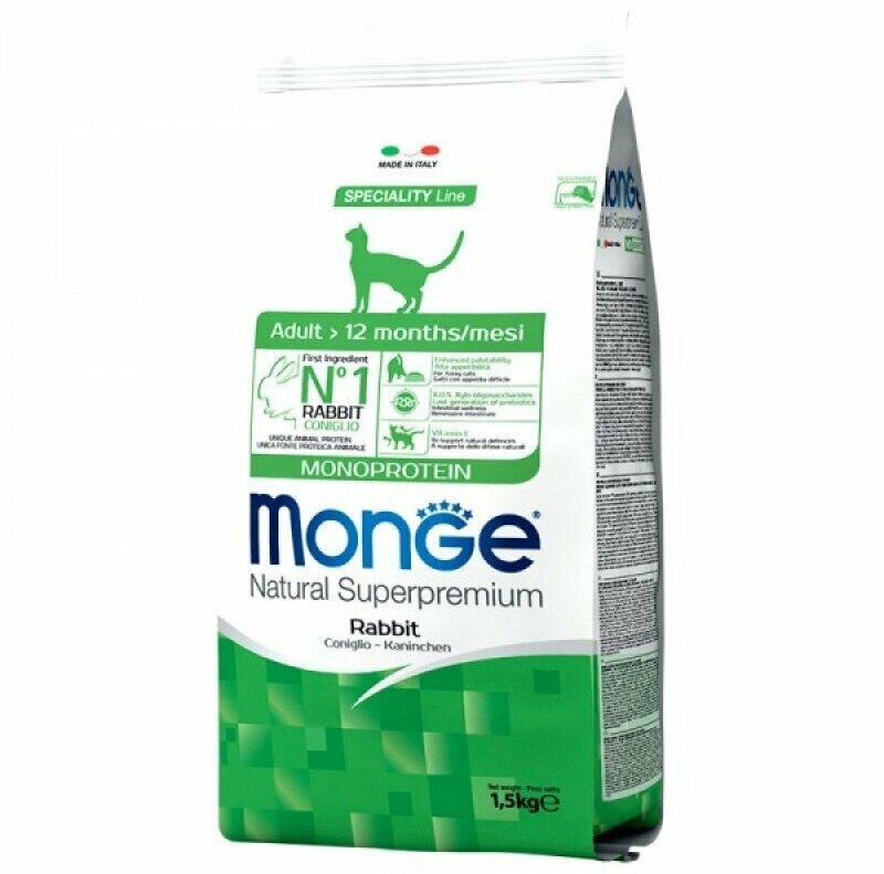 Monge Cat Monoprotein Adult Rabbit корм для взрослых кошек с кроликом 1,5 кг