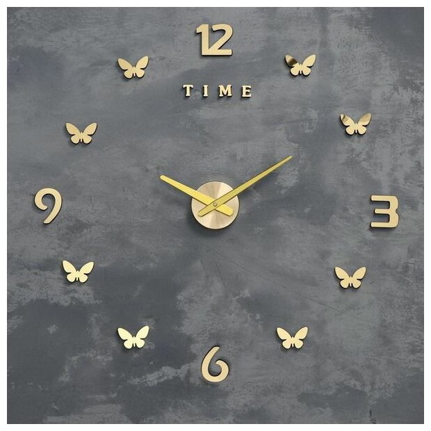 Часы-наклейка, серия: DIY, "Бабочки", плавный ход, d-70 см, 1 АА, золото