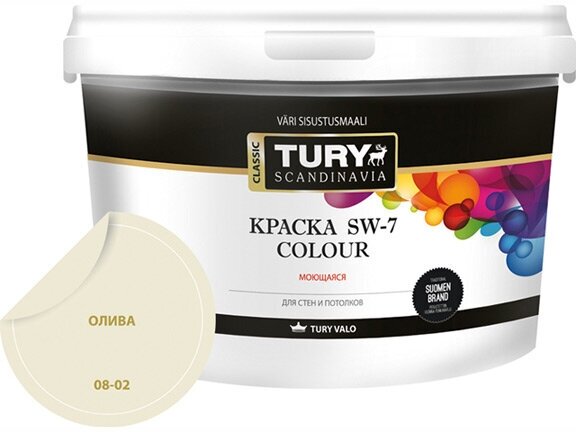 Краска акриловая tury sw-7 colour для стен и потолков моющаяся 2,4кг олива, арт.00020015943