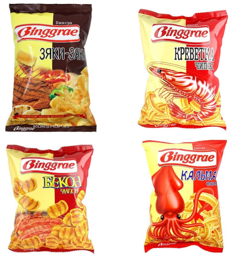Чипсы Binggrae со вкусом Зяки-Зяки (Говядина) и Кальмар, 4 упаковки