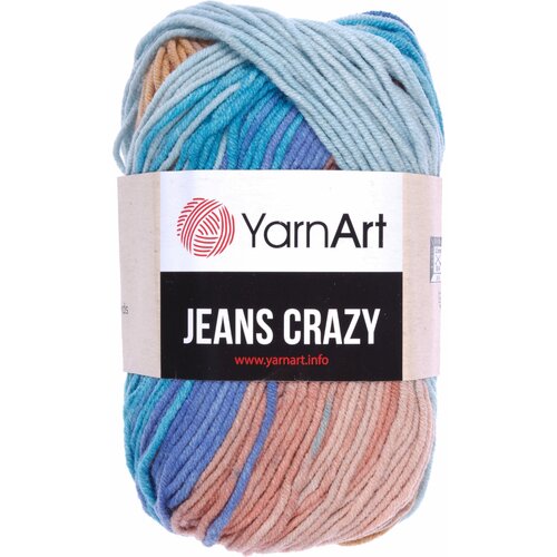 Пряжа YarnArt Jeans CRAZY бирюзовый-голубой бежевый батик (8207), 55%хлопок/45%акрил, 160м, 50г, 1шт