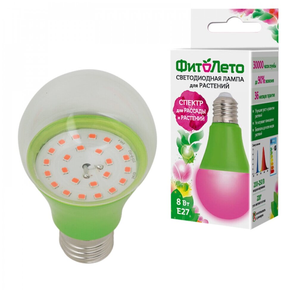Лампа светодиодная для растений 8W LED-A60-8W/SPSB/E27/CL PLP30GR форма А прозрачная пластик UNIEL