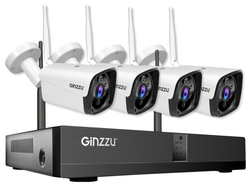 WiFiКомплектВидеонаблюденияGinzzuHK-8402W,4ch,5Mp,HDMI,4уличкам5.0Mp,IR30м