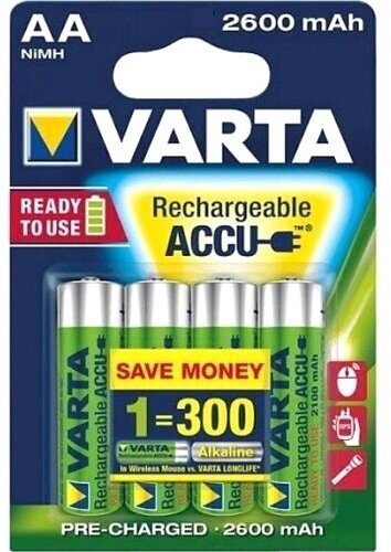 Аккумулятор АА Varta HR6-4BL 2600мА/ч Ni-Mh Recharge Accu Power в блистере 4шт.