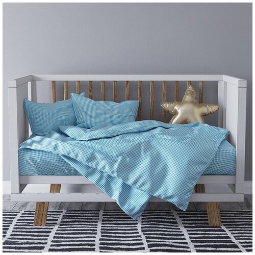 фото Комплект постельного белья детский в кроватку галтекс клеточка бирюзовый