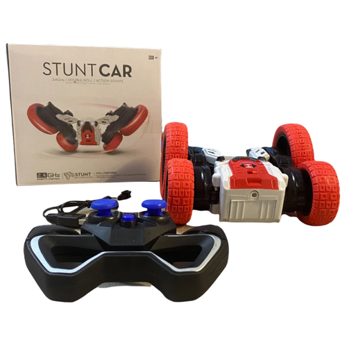 Радиоуправляемая Дрифт машинка-перевёртыш Stunt Car красного цвета на пульте управления. Chiko Батарейки и отвертка в комплекте