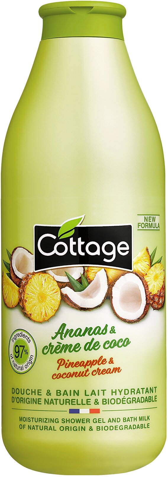 COTTAGE Гель для душа и пена для ванны Moisturizing Shower Gel & Bath Milk Pineapple&Coconut Cream, 750 мл