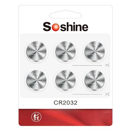 Батарейка Soshine CR2032 3v (Упаковка 6 штук) батарейка cr2032 3v pkcell lithium button cell 2032