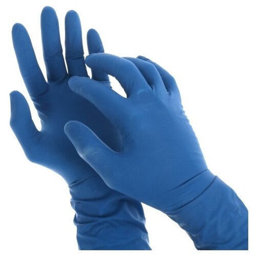 Перчатки A.D.M. латексные прочные, 25 пар, размер S, цвет синий