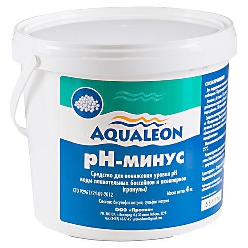 Регулятор pH минус Aqualeon гранулы, 4 кг регулятор ph минус аквадача для гранулы 1 6 кг