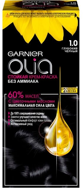 Стойкая крем-краска для волос Garnier Olia т.1.0 Глубокий черный 112 мл