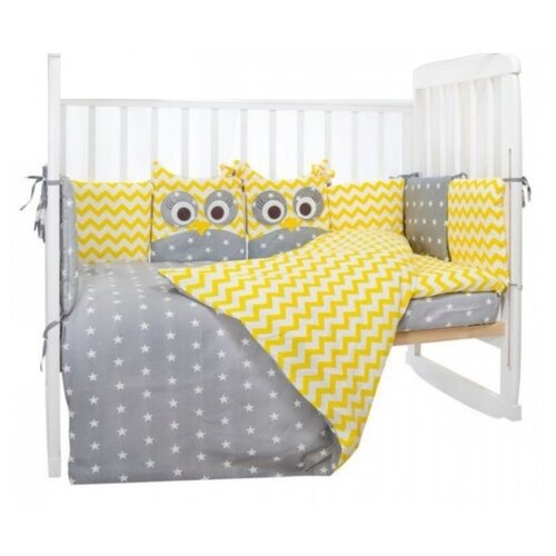 LuBaby комплект в кроватку Совята (6 предметов) желтый бортики в кроватку cocodikama подушка валик месяц