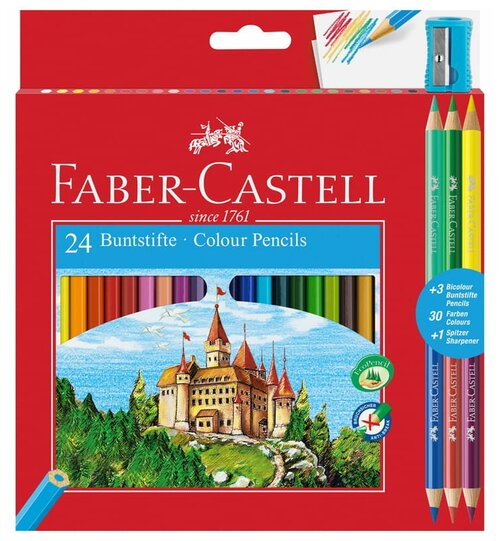 Faber-Castell Карандаши цветные, 24+6 цветов, с точилкой (110324)