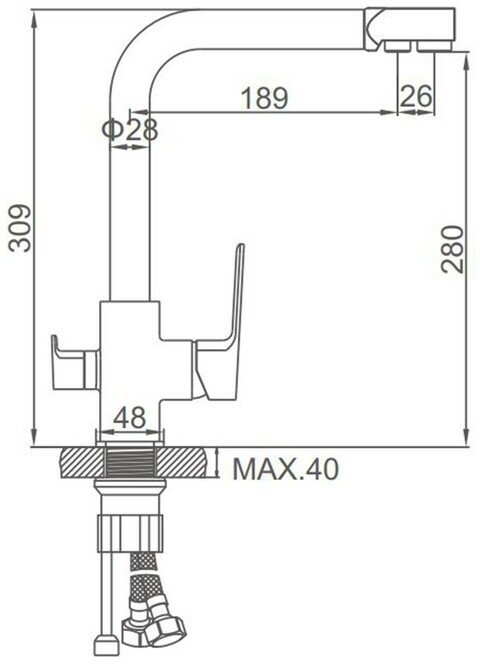 Смеситель для кухни с выходом для питьевой воды, черный матовый, А51126F Accoona - фотография № 9