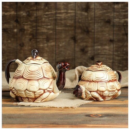 фото Чайная пара "черепаха", 2 предмета: чайник 1.1 л, сахарница 0.55 л 1549673 керамика ручной работы