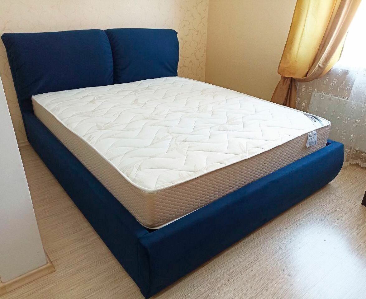 Кровать двуспальная Ибица, MyCloud, с мягкими подушками в изголовье на липучках, подъемный механизм, ящик для белья, цвет синий 120x190