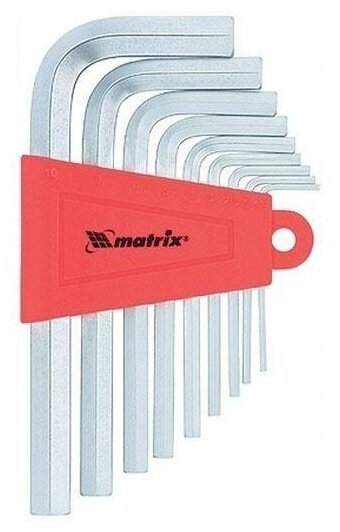 Набор ключей MATRIX 12303 имбусовых hex 1.5–10мм crv 9шт короткие сатин.