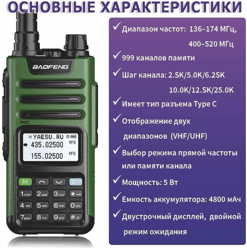 Рация BAOFENG UV-13 PRO ( 136-174/400-520) МГц черно-зеленая