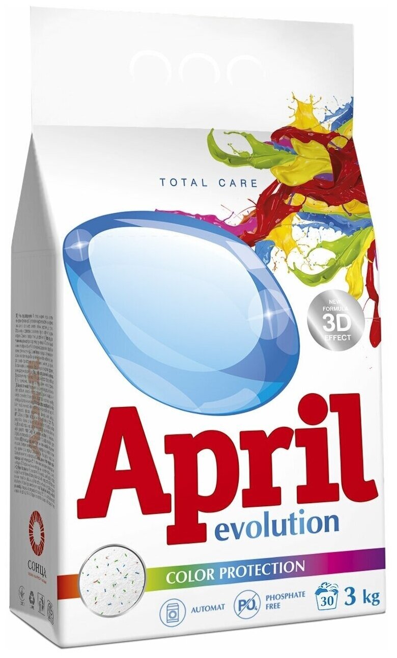 Стиральный порошок APRIL Evolution Color protection (автомат), пластиковый пакет, 3 кг