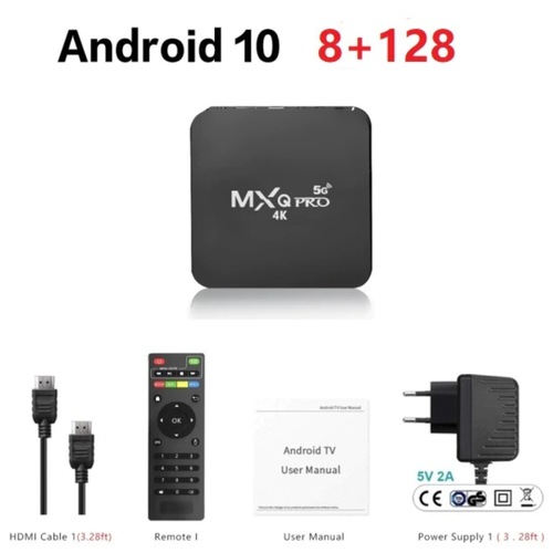 ТВ-приставка MXQ PRO+ 4K 5G на Android 10, медиаплеер RK3128, 1 + 8 ГБ, Wi-Fi 2,4 ГГц, четырехъядерный мультимедийный плеер, ТВ-приставка тв приставка jetson mxq pro 4k черный