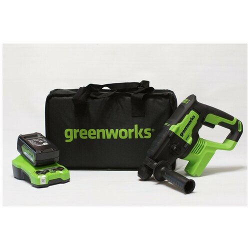Перфоратор аккумуляторный бесщеточный Greenworks GD24SDS2K4, 2 ДЖ, 24V, c 1хАКБ 4 А/ч и ЗУ в сумке зарядное устройство greenworks g24c 2932407 24 в коробка