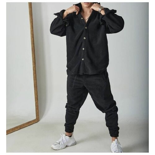Костюм SKOS Fashion, толстовка и брюки, повседневный стиль, оверсайз, утепленный, размер 4XL, черный