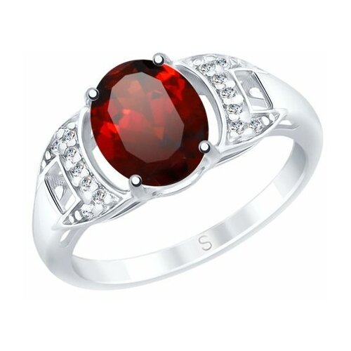 фото Серебряное кольцо sokolov 92011557 с фианитом и гранатом, размер 17,5 diamant-online