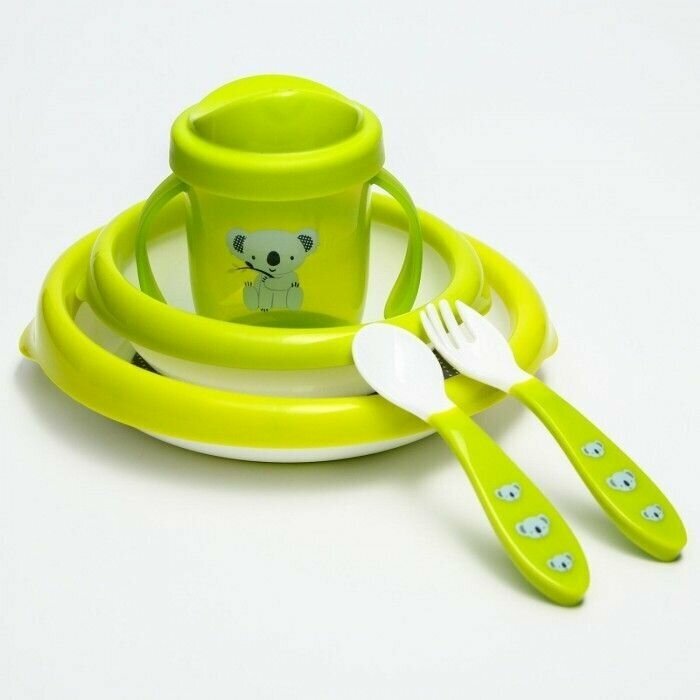 Набор детской посуды для кормления (тарелки, ложка, вилка и поильник для детей)