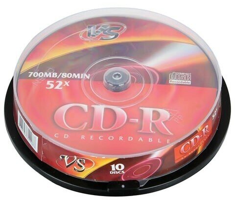 Диски CD-R VS 700 Mb 52x Cake Box (упаковка на шпиле), комплект 10 шт, VSCDRCB1001