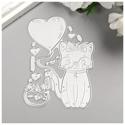 фото Нож для вырубки сталь "кошечка в очках и с шариком" набор 6 элементов 9,5х7 см 5079572 сима-ленд