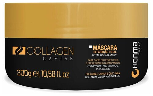 Honma Tokyo Маска глубокого восстановления Collagen Caviar для очень сухих химически поврежденных волос, 300 г, 300 мл, банка